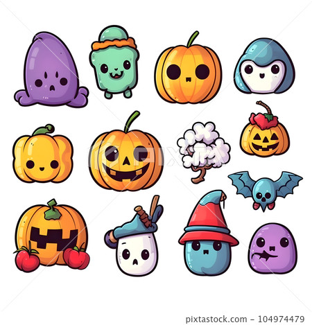 halloween element doodle icon set generative AI. 104974479
