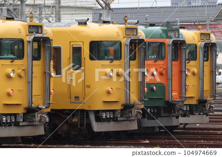 A group of Japanese National Railways vehicles in custody at the Shimonoseki General Rolling Stock Yard Okayama Train Branch 104974669