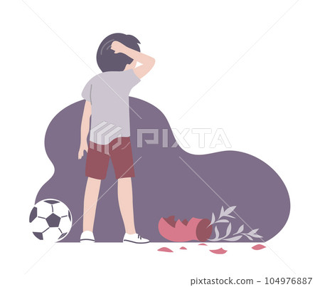 A little boy broke a glass vase with a soccer ball A little boy broke a glass vase with a soccer ball 104976887