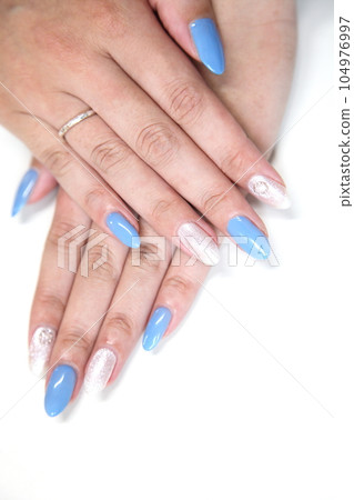 Refreshing light blue and white lame bijou nail deco Refreshing light blue and white lame bijou nail deco 104976997