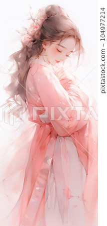 A woman wearing a pink dress "AI generated image" 104977214