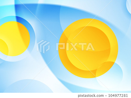 Blue waves and yellow glossy circles abstract geometric background 104977281