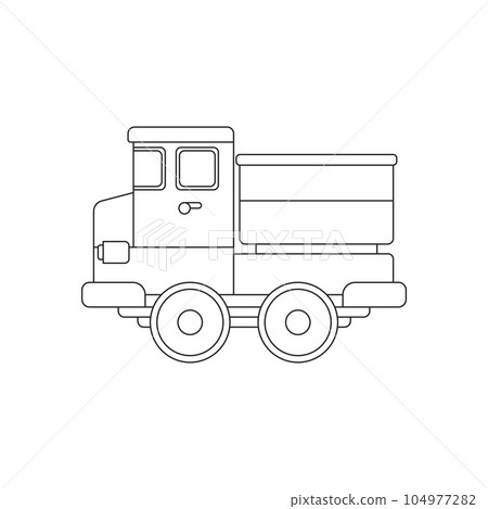 Line vector icon with toys car. Engaging and interactive toys that spark creativity and imagination. Designed for kids. Encourage playtime and ignite the joy of discovery with popular children's toys. 104977282