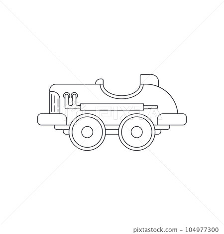 Line vector icon with toys car. Engaging and interactive toys that spark creativity and imagination. Designed for kids. Encourage playtime and ignite the joy of discovery with popular children's toys. 104977300