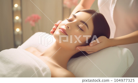 A woman receiving facial beauty 104977325