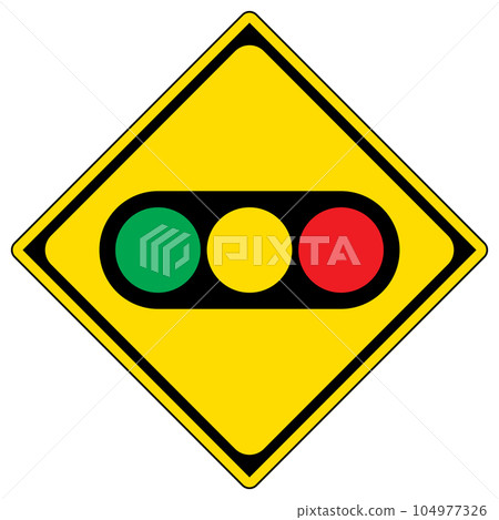 There are road signs, warning signs, and traffic lights There are road signs, warning signs, and traffic lights 104977326