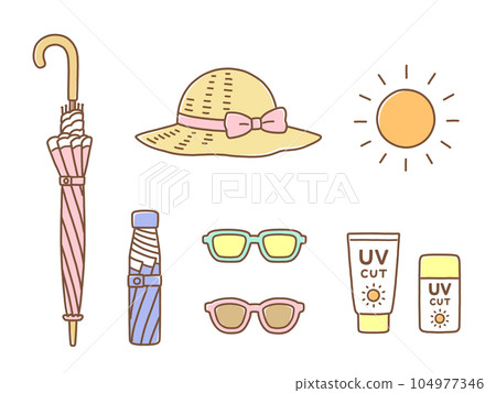 Pop and cute hand drawn UV care accessory illustration set Pop and cute hand drawn UV care accessory illustration set 104977346