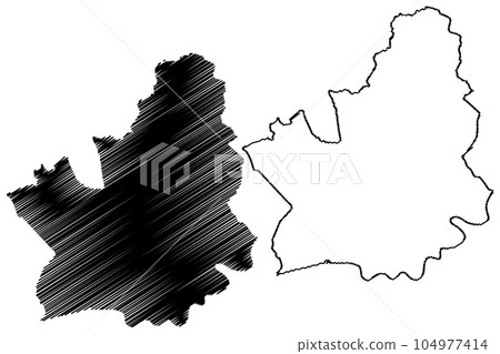 Preston Non-metropolitan district, Borough, city (United Kingdom of Great Britain and Northern Ireland, ceremonial county Lancashire or Lancs, England) map vector illustration, scribble sketch map 104977414