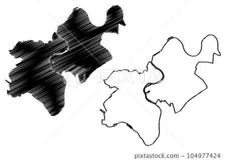 London Borough of Richmond upon Thames (United Kingdom of Great Britain and Northern Ireland, Ceremonial county and region Greater London, England) map vector illustration, scribble sketch map 104977424