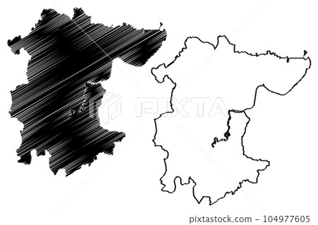 Stockton-on-Tees Borough and unitary authority (United Kingdom of Great Britain and Northern Ireland, ceremonial county Durham and North Yorkshire, England) map vector illustration, scribble sketch 104977605