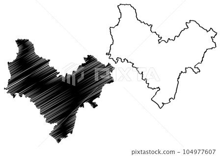 Stratford-on-Avon Non-metropolitan district (United Kingdom of Great Britain and Northern Ireland, ceremonial county Warwickshire or Warks, England) map vector, scribble sketch Stratford on Avon 104977607