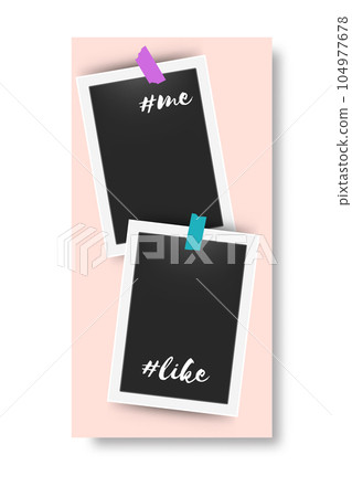 Social media editable story frames. Trendy banner with moment photos. Photographs attached to adhesive tape. Lettering phrase. Vector snapshot template for network blog with copy space Social media editable story frames. Trendy banner with moment photos. Photographs attached to adhesive tape. Lettering phrase. Vector snapshot template for network blog with copy space 104977678