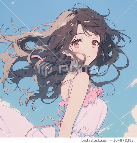 Beautiful woman with hair blowing in the wind "AI-generated image" 104978392