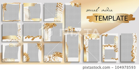 Instagram templates. Social media post, story frames with gold design, layout for ig highlights, insta covers. Transparent layer for images and text. Luxury art. Vector photo background Instagram templates. Social media post, story frames with gold design, layout for ig highlights, insta covers. Transparent layer for images and text. Luxury art. Vector photo background 104978593