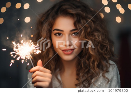 Beautiful woman with sparkles. Illustration AI Generative Beautiful woman with sparkles. Illustration AI Generative 104979800