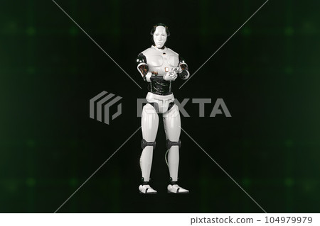 3d rendering of Mechanical Minds, AI robots amid a web of complex algorithms, deciphering the future from a sea of big data. 104979979
