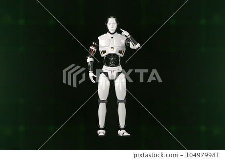 3d rendering of Mechanical Minds, AI robots amid a web of complex algorithms, deciphering the future from a sea of big data. 104979981