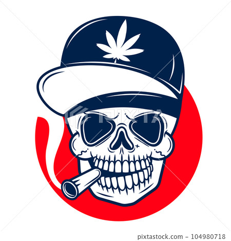 Rap battle sign with skull and two microphones. Retro illustration. Hip-hop party. 104980718