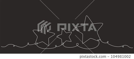 Christmas composition hand drawing continues one single line stars. Vector stock illustration isolated on black background for template invitation, card, presentation, frame or border. Editable stroke 104981002