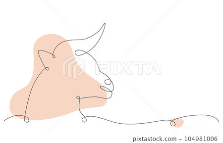 Taurus zodiac constellation one single hand drawing continues line frame, banner. Vector stock illustration bull isolated on white background. Editable stroke line. EPS10 Taurus zodiac constellation one single hand drawing continues line frame, banner. Vector stock illustration bull isolated on white background. Editable stroke line. EPS10 104981006