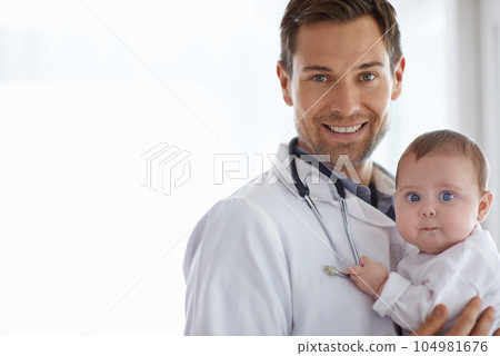 Portrait, happy man and pediatrician with baby on mockup for medical assessment, support and healthcare of children. Newborn kids, doctor and smile in pediatrics clinic, hospital and trust in service Portrait, happy man and pediatrician with baby on mockup for medical assessment, support and healthcare of children. Newborn kids, doctor and smile in pediatrics clinic, hospital and trust in service 104981676