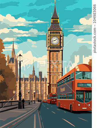 Travel Destination in London United Kingdom vintage print. holidays concept of illustration 104983066