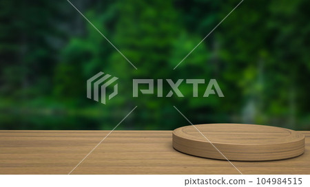 The wood table and Green forest Background  3d rendering 104984515