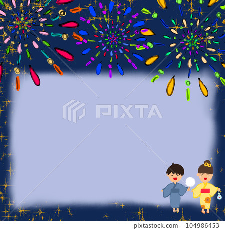Illustration material of children watching fireworks (blue) 104986453