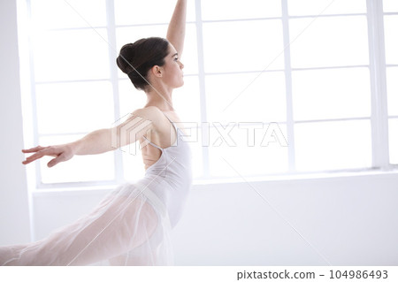 Dance, ballet and window with woman in studio for balance, elegant and performance. Artist, theatre and training with female ballerina dancing in class for competition, freedom and commitment Dance, ballet and window with woman in studio for balance, elegant and performance. Artist, theatre and training with female ballerina dancing in class for competition, freedom and commitment 104986493