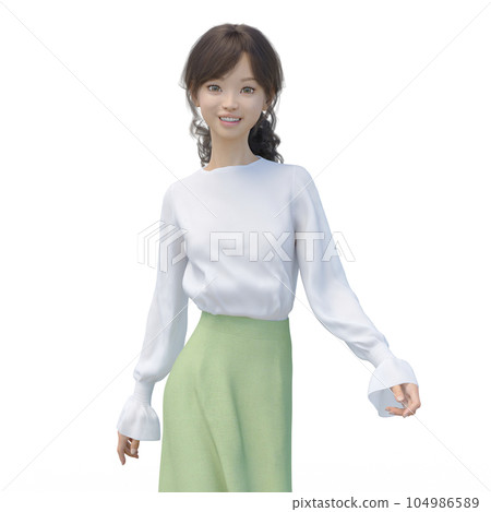 Young woman in long skirt perming3DCG illustration material 104986589
