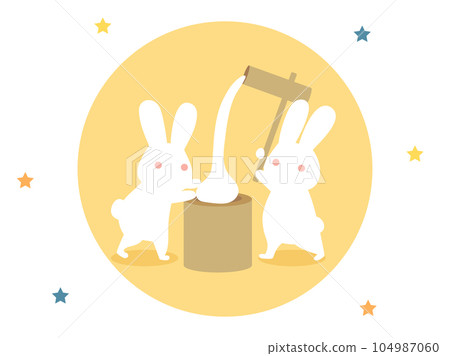 Illustration of a rabbit that can be used for moon viewing is making mochi 104987060