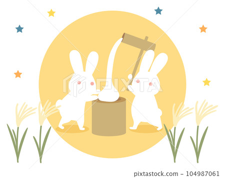 Illustration of a rabbit that can be used for moon viewing is making mochi 104987061