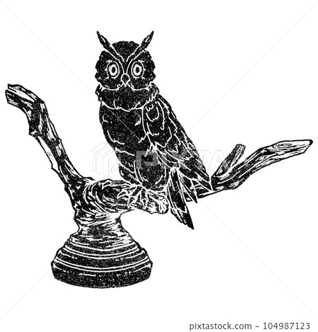Owl standing on a perch (single item) / stamp style Owl standing on a perch (single item) / stamp style 104987123