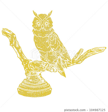 Owl standing on a perch (single item) / Gold foil stamp style 104987125