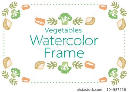 使用蔬菜插圖的框架和裝飾設計。水彩風格，矢量素材。 104987336