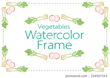 使用蔬菜插圖的框架和裝飾設計。水彩風格，矢量素材。 104987347