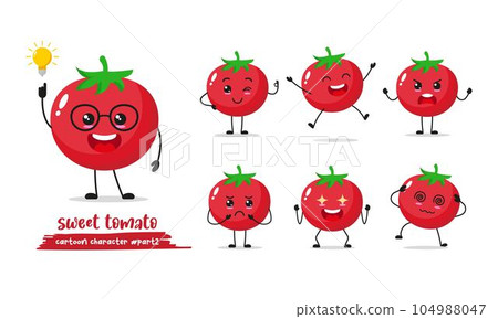 cute tomato cartoon with many expressions. vegetable different activity vector illustration flat design. cute tomato cartoon with many expressions. vegetable different activity vector illustration flat design. 104988047