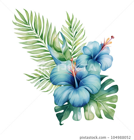 jungle, summer, watercolor, tropical, nature, illustration, plant, leaf, botanical, background, wallpaper, palm, forest, foliage, green, tropic, tree, exotic, paradise, decoration, hawaii, art, 104988052