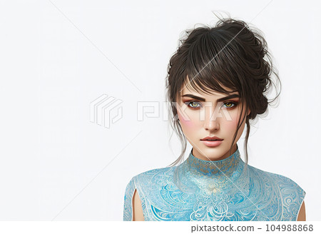 一名身穿白色背裙的年輕女子的插圖 AI 生成的圖像 104988868