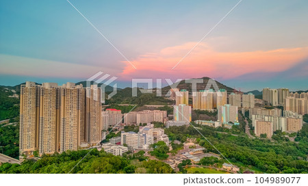 July 12 2023 Vibrant neighborhood of Shun Lee district in Hong Kong, 104989077