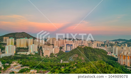 July 12 2023 Vibrant neighborhood of Shun Lee district in Hong Kong, 104989078