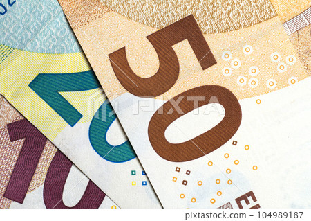 Close up of colorful euro money. Euro money background. 104989187