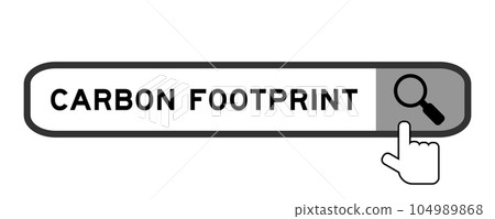 Search banner in word carbon footprint with hand over magnifier icon on white background 104989868