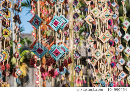 colorful silk threads to decorate at outside park 104990464