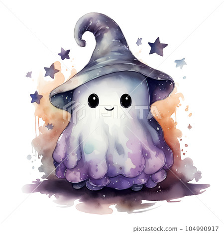 watercolor, illustration, design, ghost, floral, halloween, holiday, autumn, october, fall, nature, horror, background, decoration, white, pumpkin, cartoon, set, art, decor, orange, season, isolated, 104990917