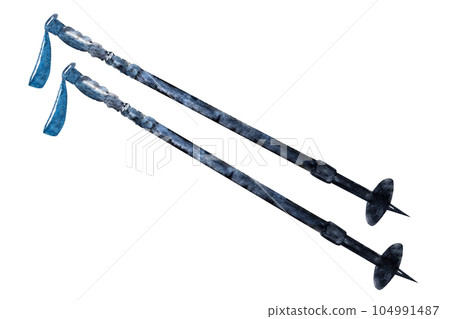 Watercolor illustration. Sticks for Nordic walking. accessories for tourists. Hiking equipment Watercolor illustration. Sticks for Nordic walking. accessories for tourists. Hiking equipment 104991487