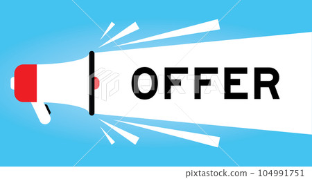 Color megaphone icon with word offer in white banner on blue background 104991751