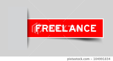 Red color square label sticker with word freelance that inserted in gray background Red color square label sticker with word freelance that inserted in gray background 104991834