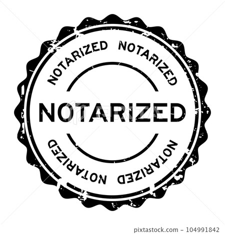 Grunge black notarized word round rubber seal stamp on white background Grunge black notarized word round rubber seal stamp on white background 104991842