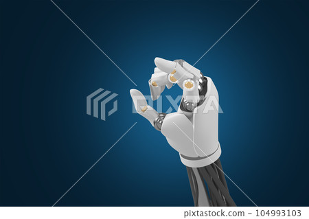 3d rendering Hands of Tomorrow, Dive into the Future as the Robotic Hand, Illuminated on a blue Background, Propels Us into an Era of Intelligent Automation and Innovation. 104993103